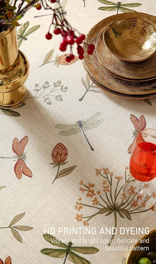 ISAENNE Designer Floral Linen Small Rectangular Tablecloth,French Off White Elegant Table Cloth,Washable Home Decor Tablecloths for Dining Thanksgiving Kitchen Christmas,55"*71"-Grace B
