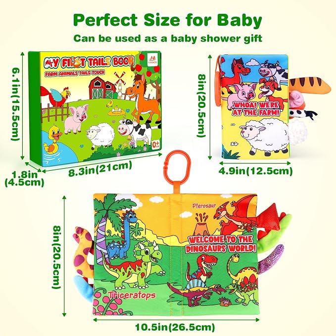 Vanmor 2 PCS Crinkle Baby Books 0-6 Months, Sensory Touch Feel Busy Soft Activity Book for Infants, Dinosaur & Farm Travel Toys, Newborn Must Haves Shower Gifts for Baby Boy Girl