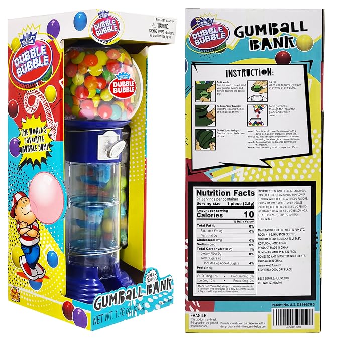 Fruidles - Coin Operated Bubble Gum Machine and Toy Bank -10.50" Inch Tall Spiral Fun Candy Machine Dispenser includes 150 Gum Balls - Great Gift Toys for Girls and Boys