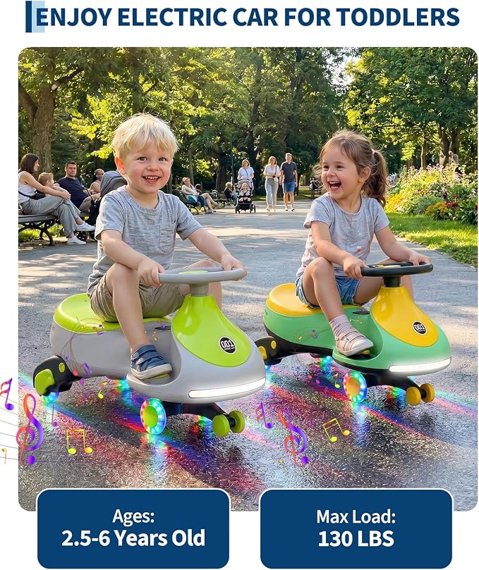 Garvee 12V Electric Wiggle Car for Kids, 2 in 1 Swing Car with Pedal, Anti-Rollover, Max Load 130Lbs,Flashing Wheels, Music,Rechargeable Battery Ride on Toy Indoor Outdoor for Toddlers, Gray