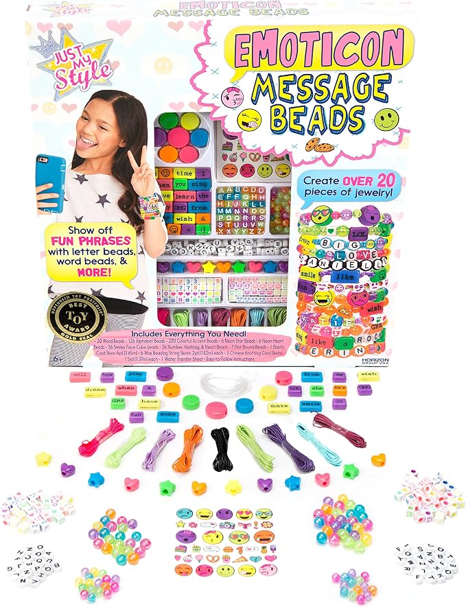 Just My Style Emoticon Message Beads by Horizon Group,DIY 20+ Jewelry Projects Using Symbols & Emoticons.Kit includes Word Beads,Alphabet Beads,Accent Beads,Star & Heart Shaped Beads,ABC Beads & More