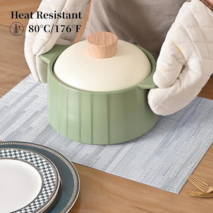 Leetaltree LightSteel Blue Placemats Set of 4 - Heat Resistant Non-Slip Place mats for Dining Table, Washable Durable PVC Vinyl Woven Table Mats（LightSteel Blue, 4）