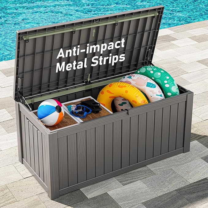 Oudoor Storage Deck Boxes Waterproof, Waterproof and UV Resistant Outdoor Storage Box Lockable Lid for Delivery Box, Indoor, Garden Tools, Pool Supplies, Patio (Grey, 150 Gallon)