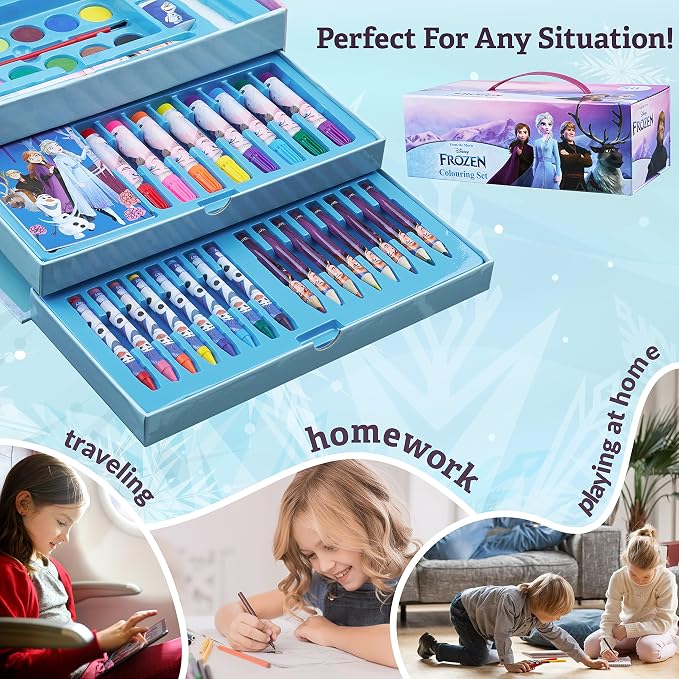 Disney Colored Pencils Art Supplies Kids Set Coloring Stationery Girls Drawing Pencils Supplies Travel Case with Crayons Arts and Crafts for Kids 4-12 (Multicolor Frozen)