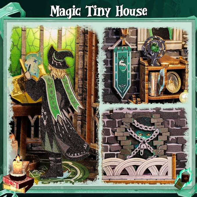 CUTEBEE Book Nook Kit, DIY Booknook Miniature House Tiny House 3D Wooden Puzzle Dollhouse Kit for Adults and Teens, Bookshelf Insert Decor, DIY Craft Gift Model Build