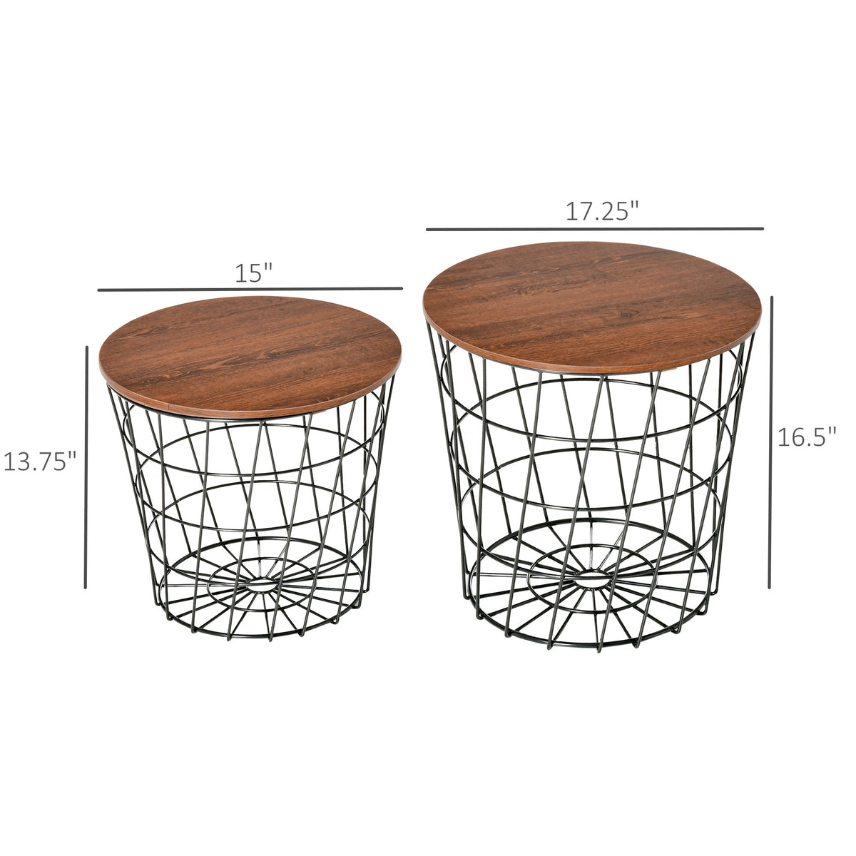 End Tables Set of 2, Nesting Tables with Storage, Round Accent Side Tables with Removable Top for Living Room,  Black/ Brown