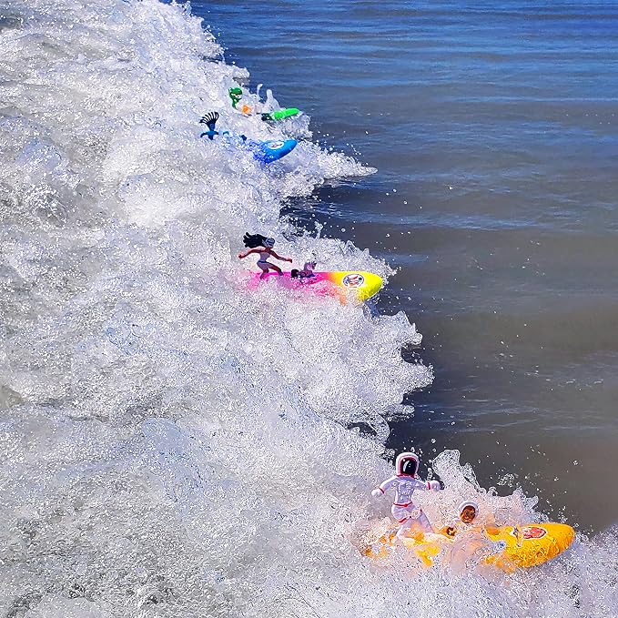 Surfer Dudes Legends & Surfer Pets Wave Powered Mini-Surfer, Pet and Surfboard Beach Toy - Promethei Paula and Alberta
