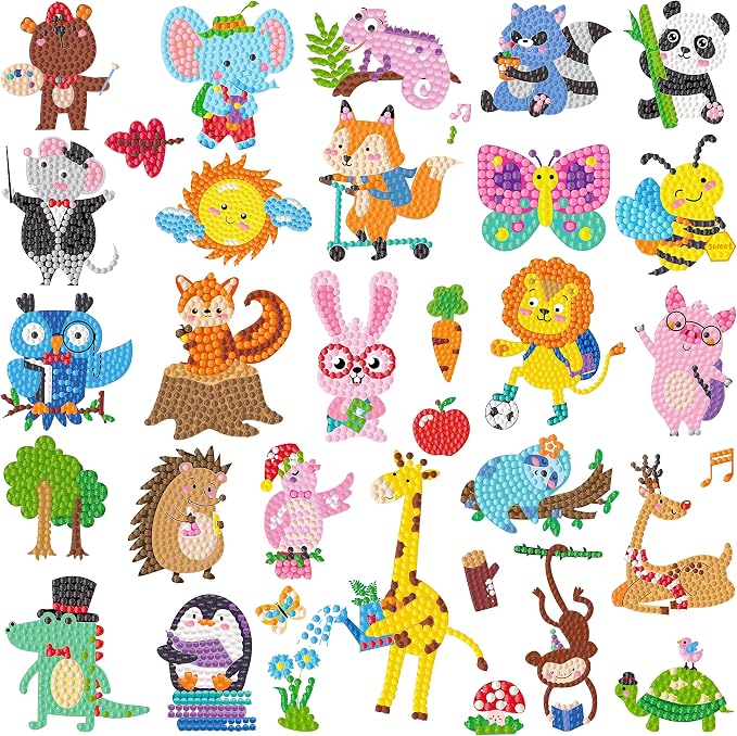 Labeol Diamond Art Kits for Kids Boys and Girls Ages 6-8-10-12 Easy to DIY Creative Diamond Art Sticker Craft by Numbers Kits for Kids and Adult Beginners (Cute Animals)