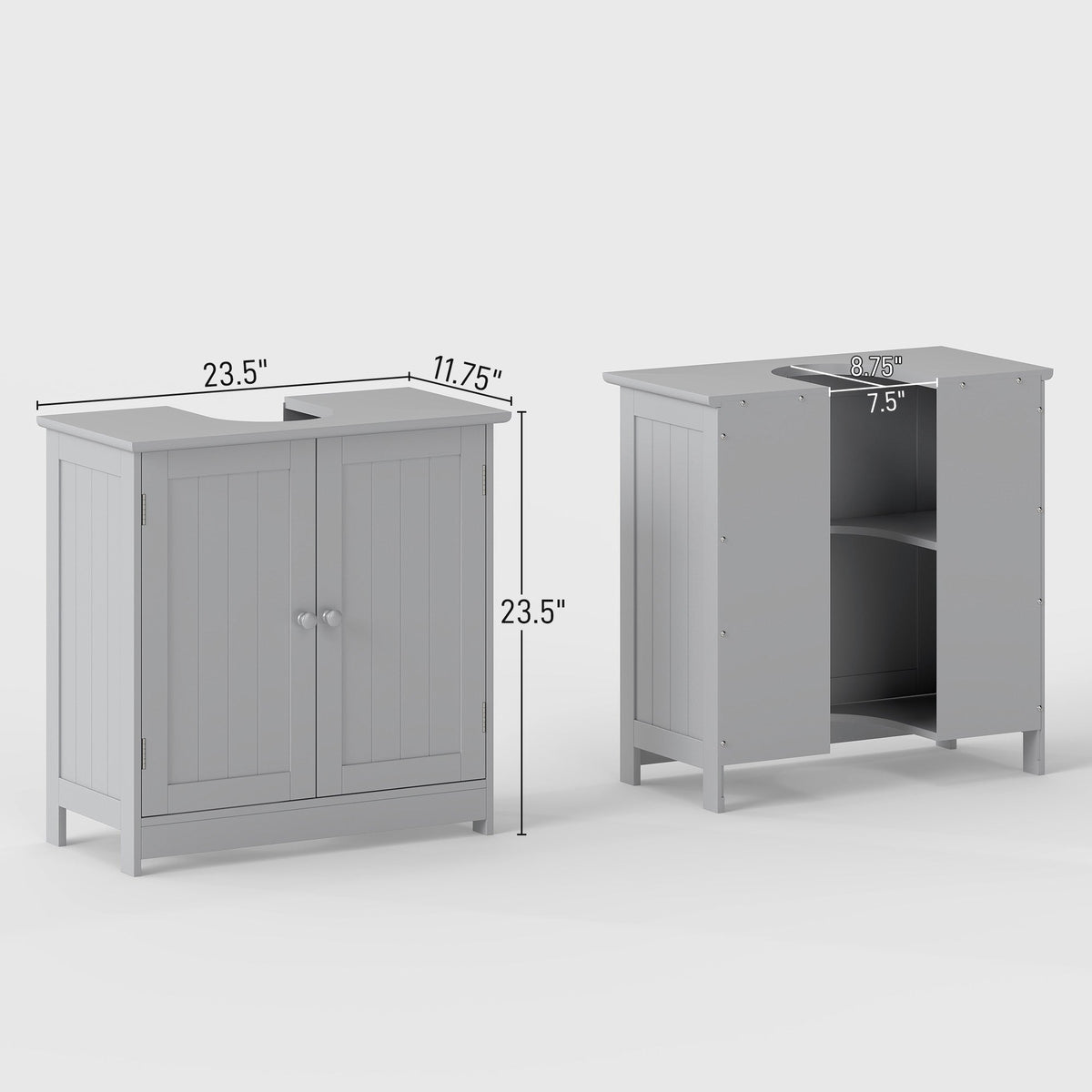 Bathroom Vanity Cabinet, Under Sink Bathroom Cabinet with 2 Doors and Adjustable Shelf, Light Gray