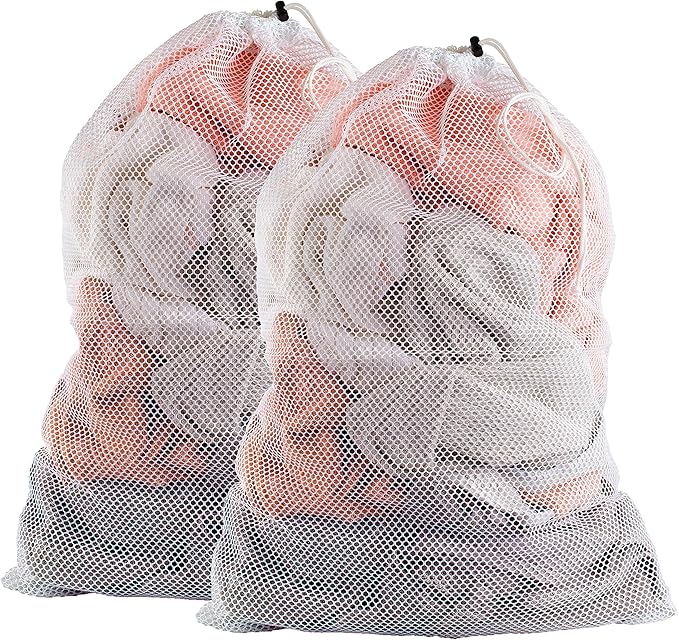 Handy Laundry Mesh XL Laundry Bags - Durable, Machine Washable with Secure Drawstring Closure - Perfect for College Dorms, Laundromats, Apartments (White, 2-Pack)