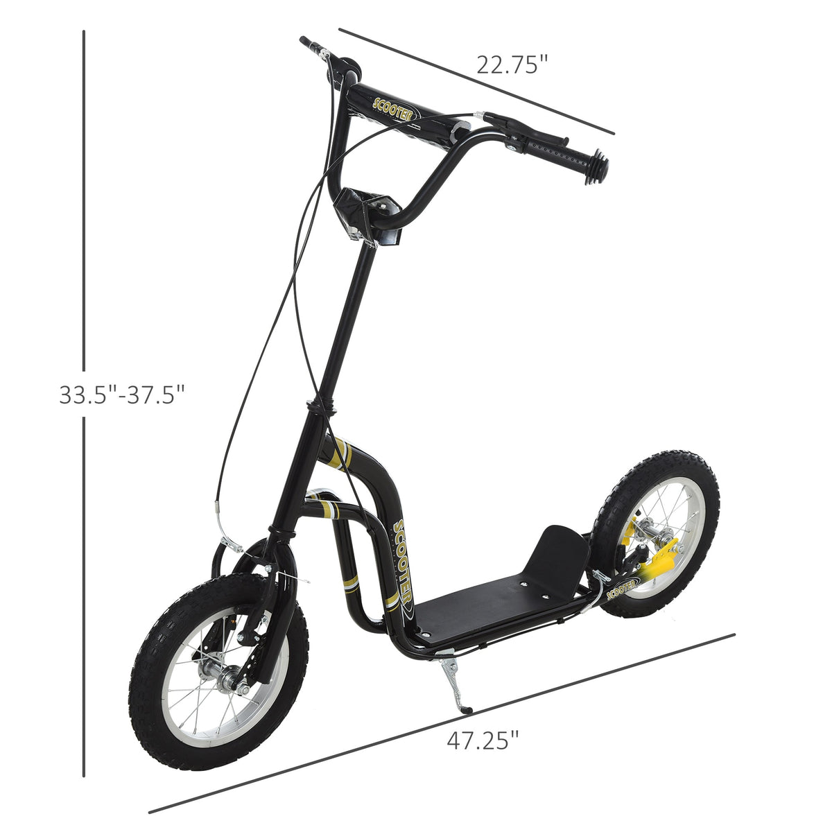 Youth Scooter Front and Rear Caliper Dual Brakes 12-Inch Inflatable Front Wheel Ride On Toy For Age 5+ - Black