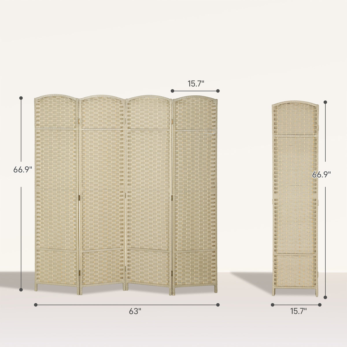 Folding Room Divider Screen 4 Panel 5.6 ' Tall Privacy Screen Freestanding Room Partition for Home Office, Beige