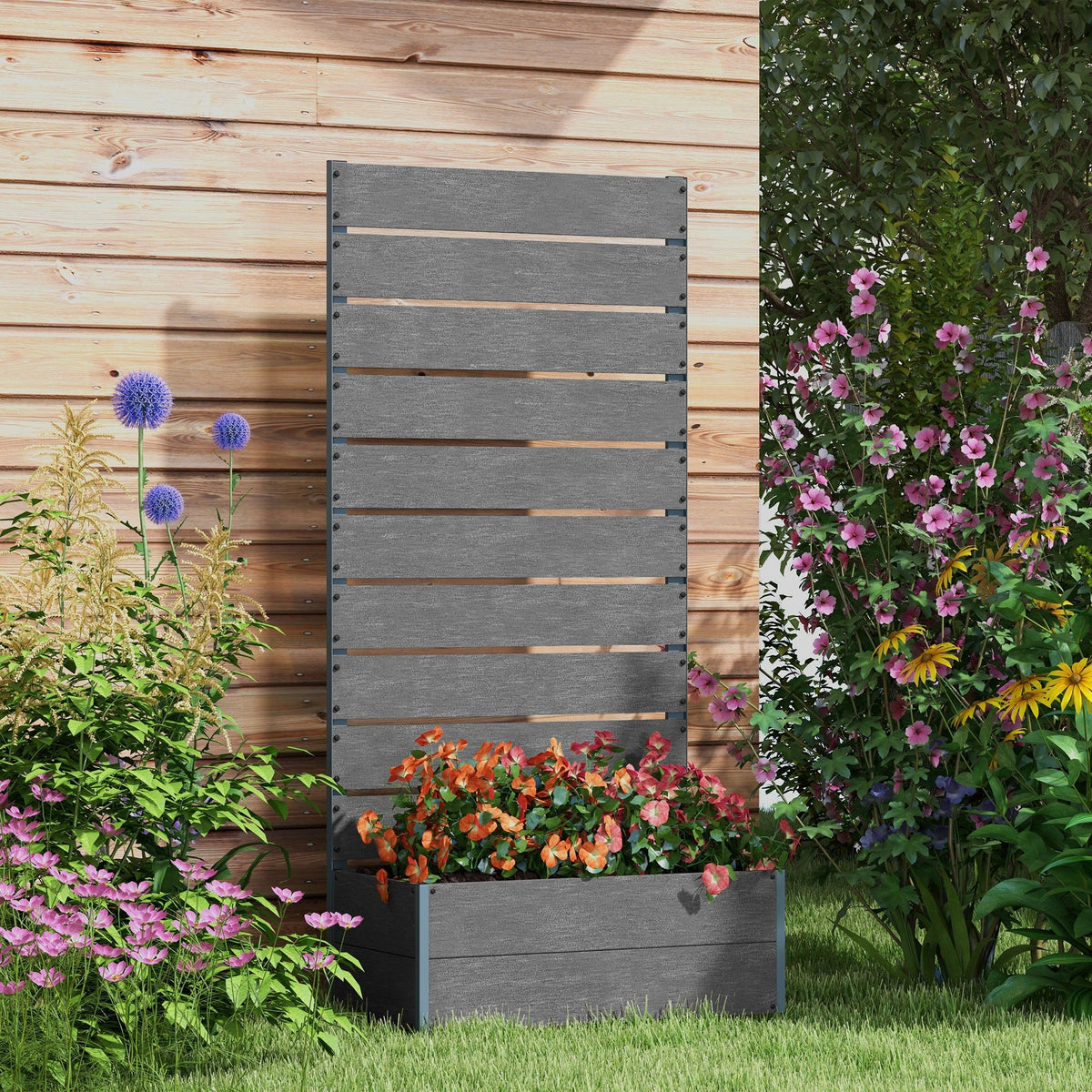 Trellis Planter for Climbing Plants, Raised Garden Bed with Trellis, Planter Box for Outdoor, 28.25" x 15" x 59", Gray