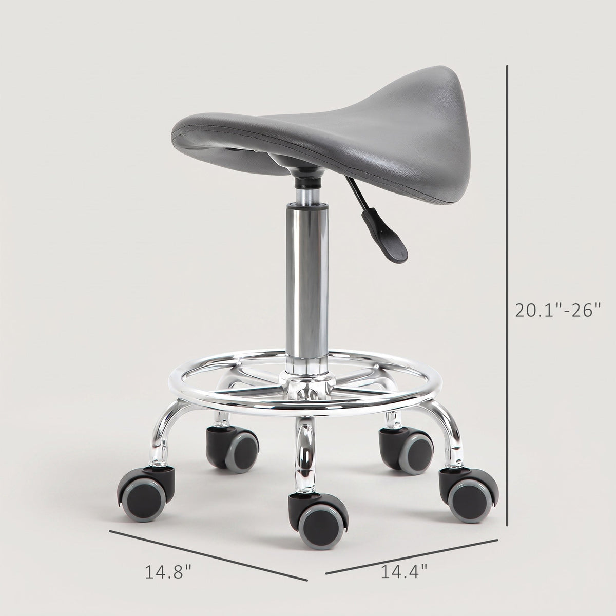 PU Leather Adjustable Stool, Rolling Saddle Stool with Wheels for Massage, Spa, Clinic, Beauty and Tattoo, Gray