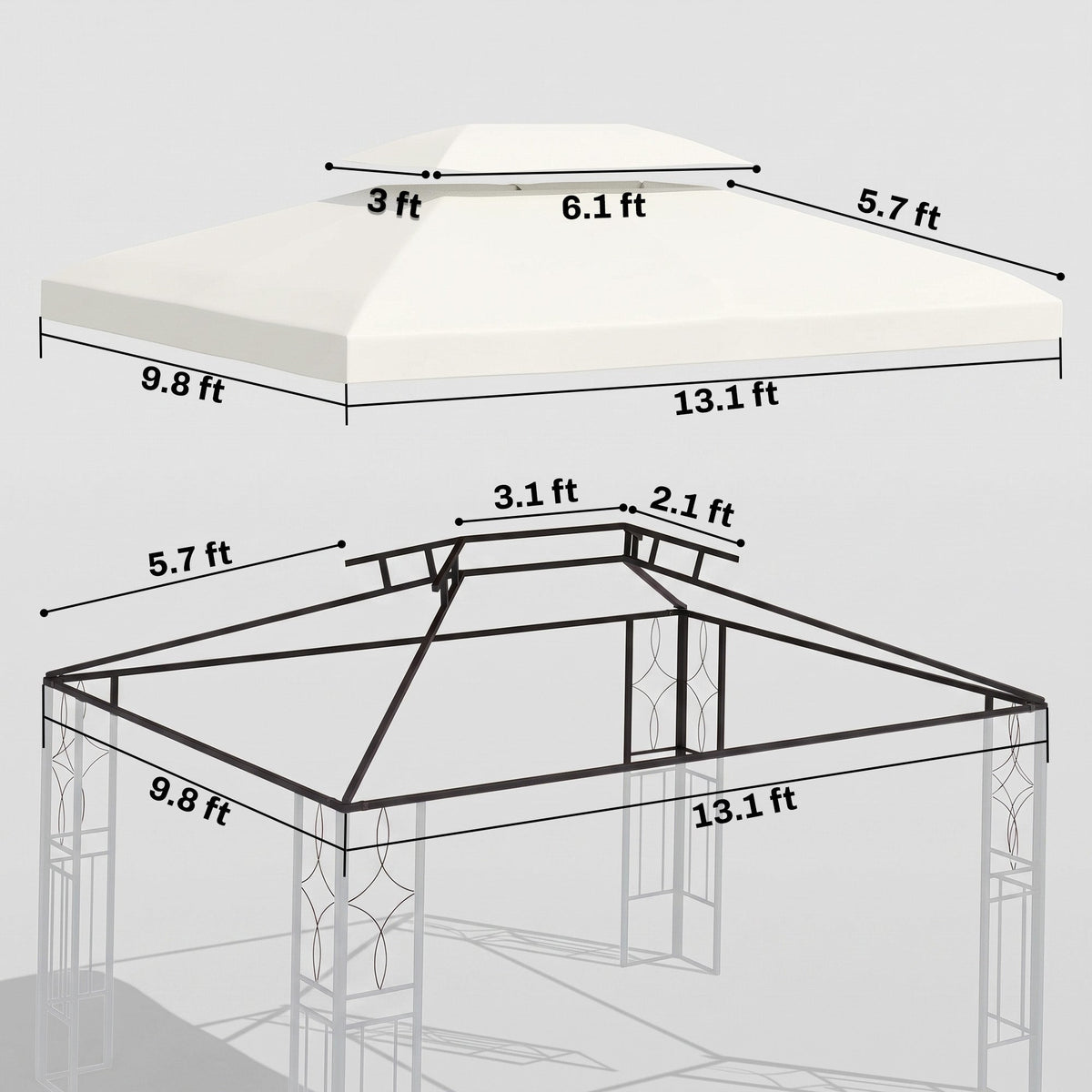 Gazebo Replacement Canopy for Model 84C-101, 2-Tier Top Cover for 10' x 13' Gazebo, Charcoal (TOP ONLY)