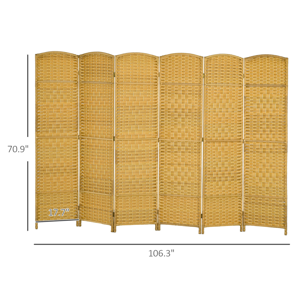 Folding Room Divider Screen 6 Panel 6' Tall Privacy Screen Freestanding Wood Partition for Home Office, Nature Wood