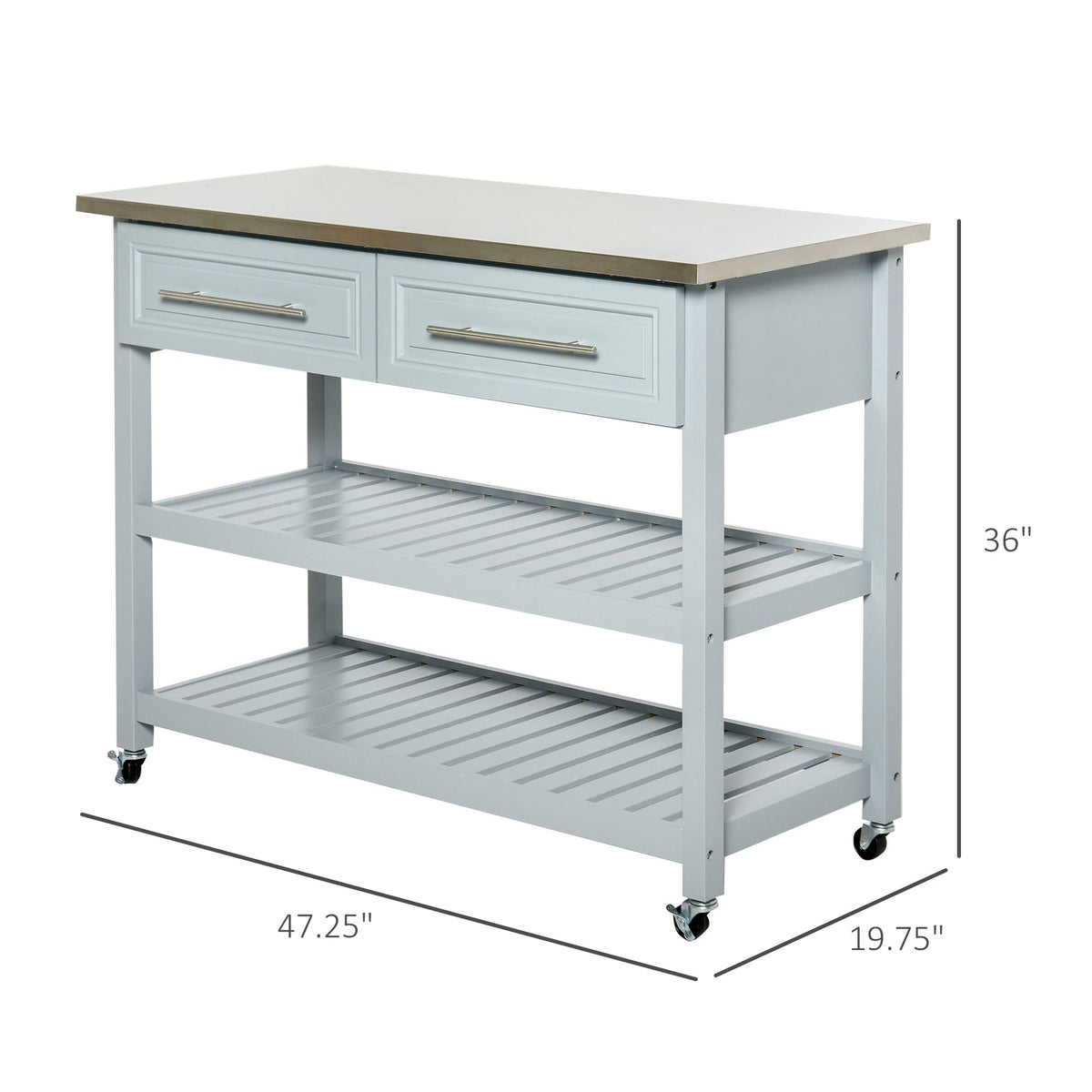 Kitchen Island with Stainless Steel Top, Traditional Kitchen Island with Storage, Light Gray