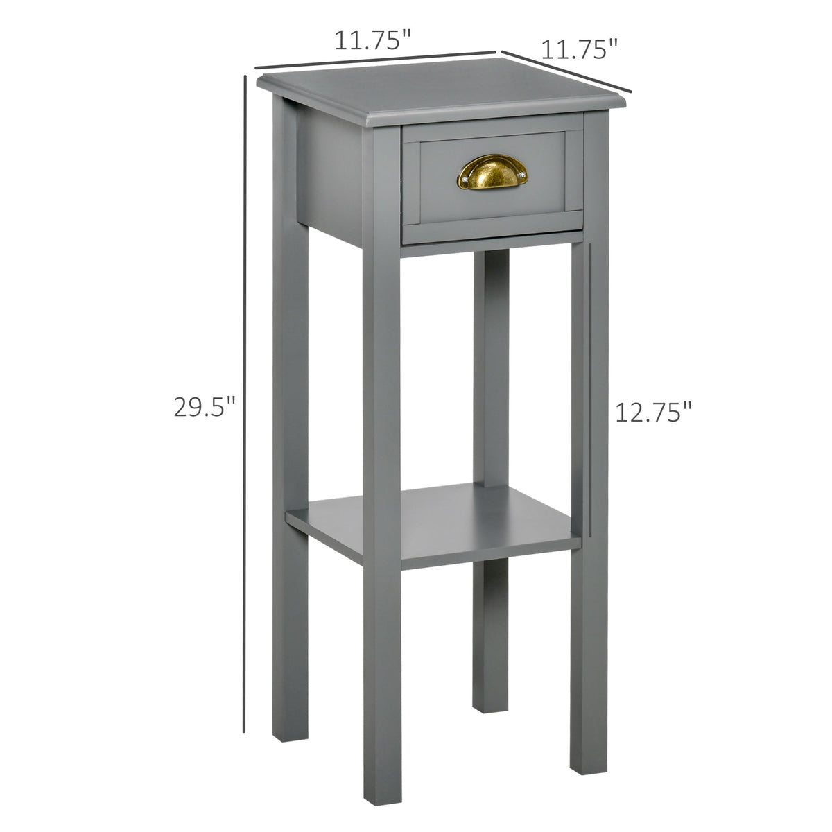2-Tier Tall Side Table, Nightstand End Table w/ Drawer & Bottom Shelf for Living Room, Bedroom, Gray