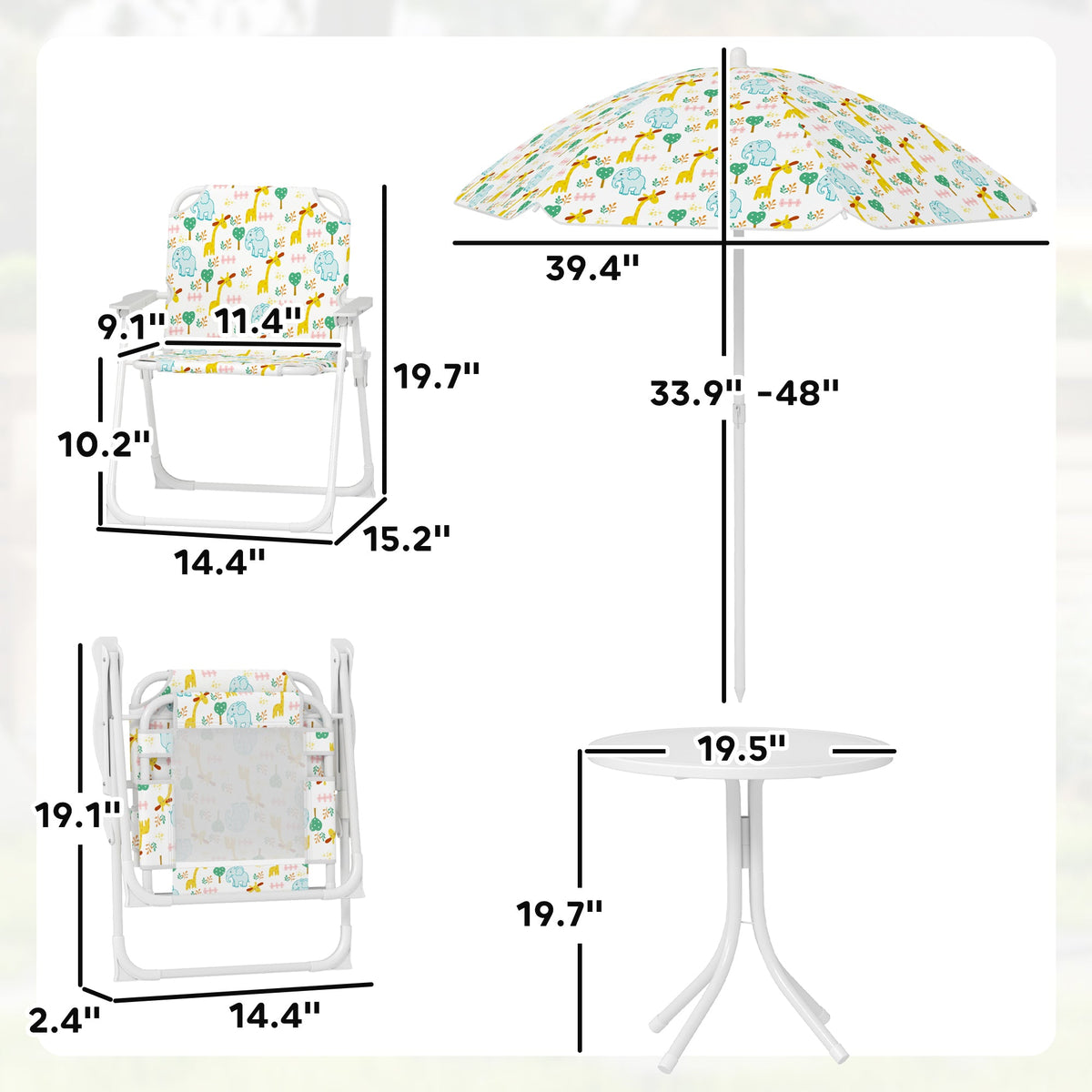 Kids Picnic Table and Chair Set, Outdoor Activity Table with Foldable Chairs, Removable Umbrella for Backyard, White