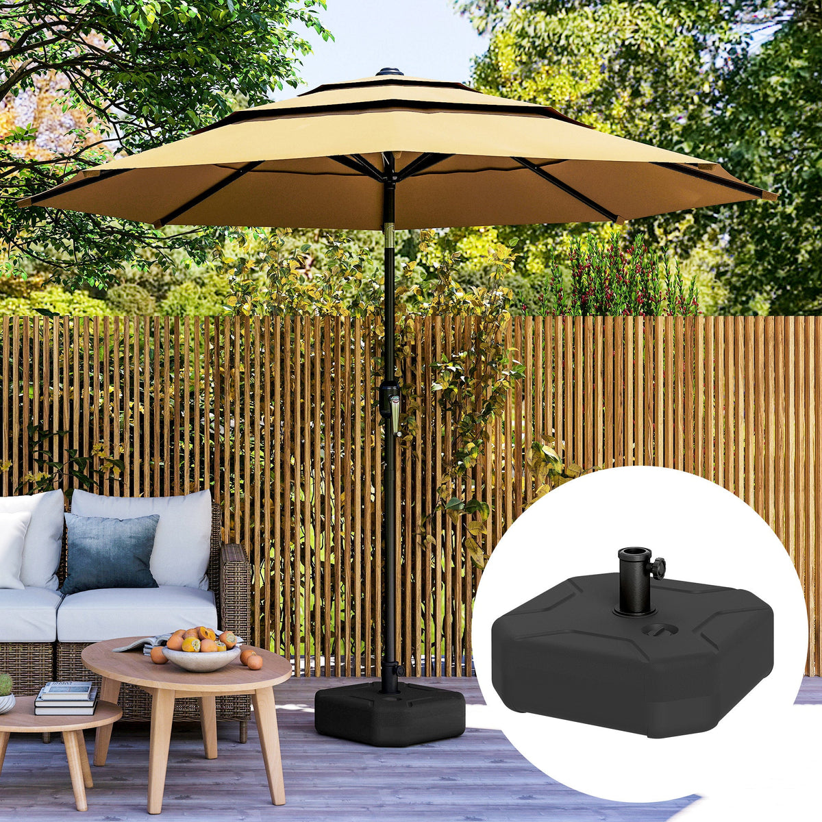 Square Patio Umbrella Base Holder, Heavy Duty Outdoor Umbrella Stand Base, Black