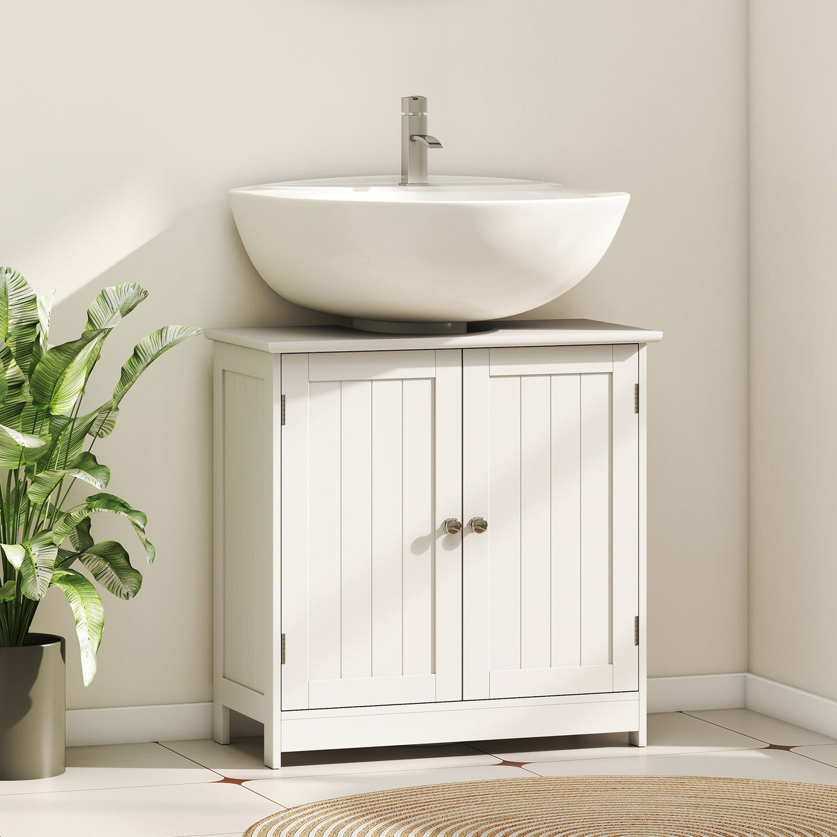 24" Under Sink Storage Cabinet with 2 Doors and Shelves, Pedestal Sink Bathroom Vanity Furniture, White