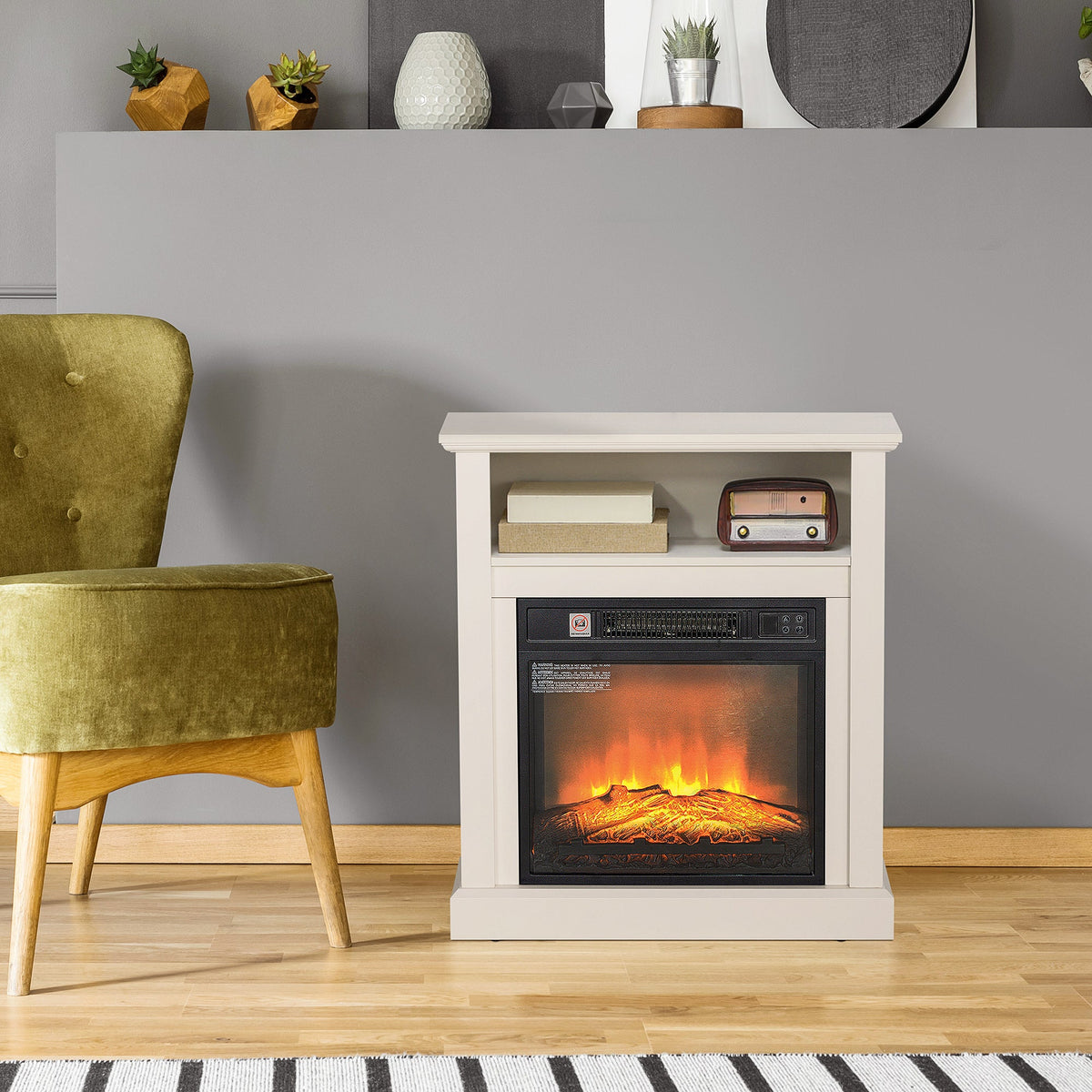 27" Freestanding Electric Fireplace with Mantel, 1400W Replaceable Fireplace Insert Heater with Timer, White