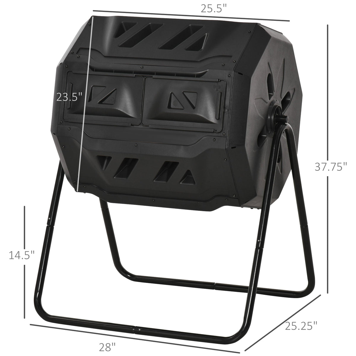 Tumbling Compost Bin Outdoor 360° Dual Chamber Rotating Composter 43 Gallon, Black