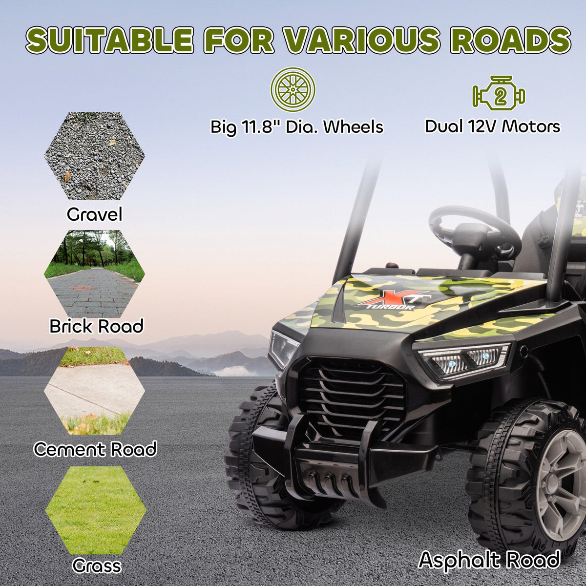 12V Kids Electric Car with Parent Remote Control, Spring Suspension, Soft Start, Music, LED Light, Safety Belt, Green