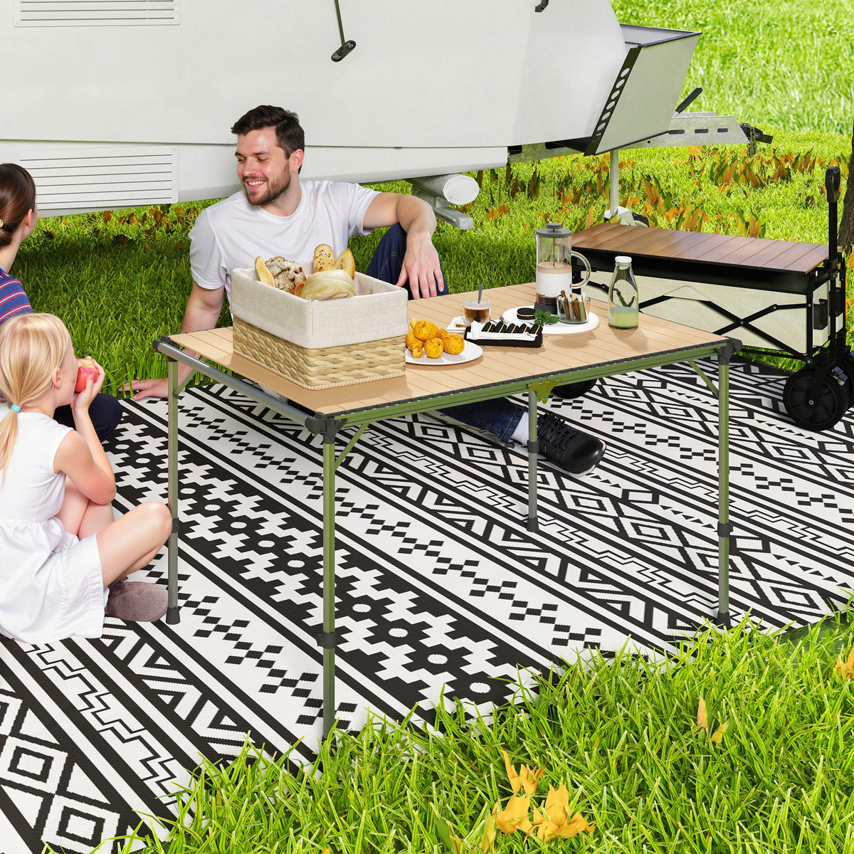 Folding Camping Table, Adjustable Height Aluminum Table, Portable Camping Table for Picnic, Beach, BBQ