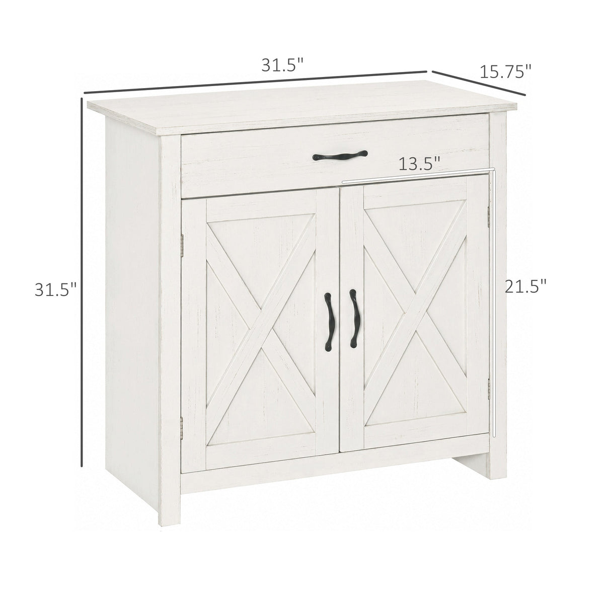 Farmhouse Sideboard Cabinet with Barn Doors Kitchen Buffet Cabinet with Drawer and Adjustable Shelf Stone White Wash