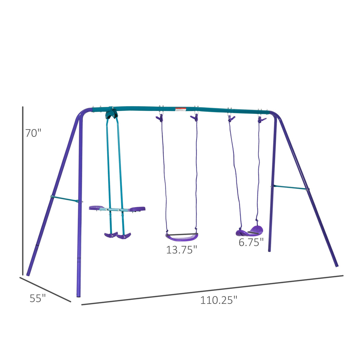 Metal Swing Set with Glider, Two S Seats and Adjustable Height, Outdoor Heavy Duty A-Frame Kids Playset Suitable, Purple