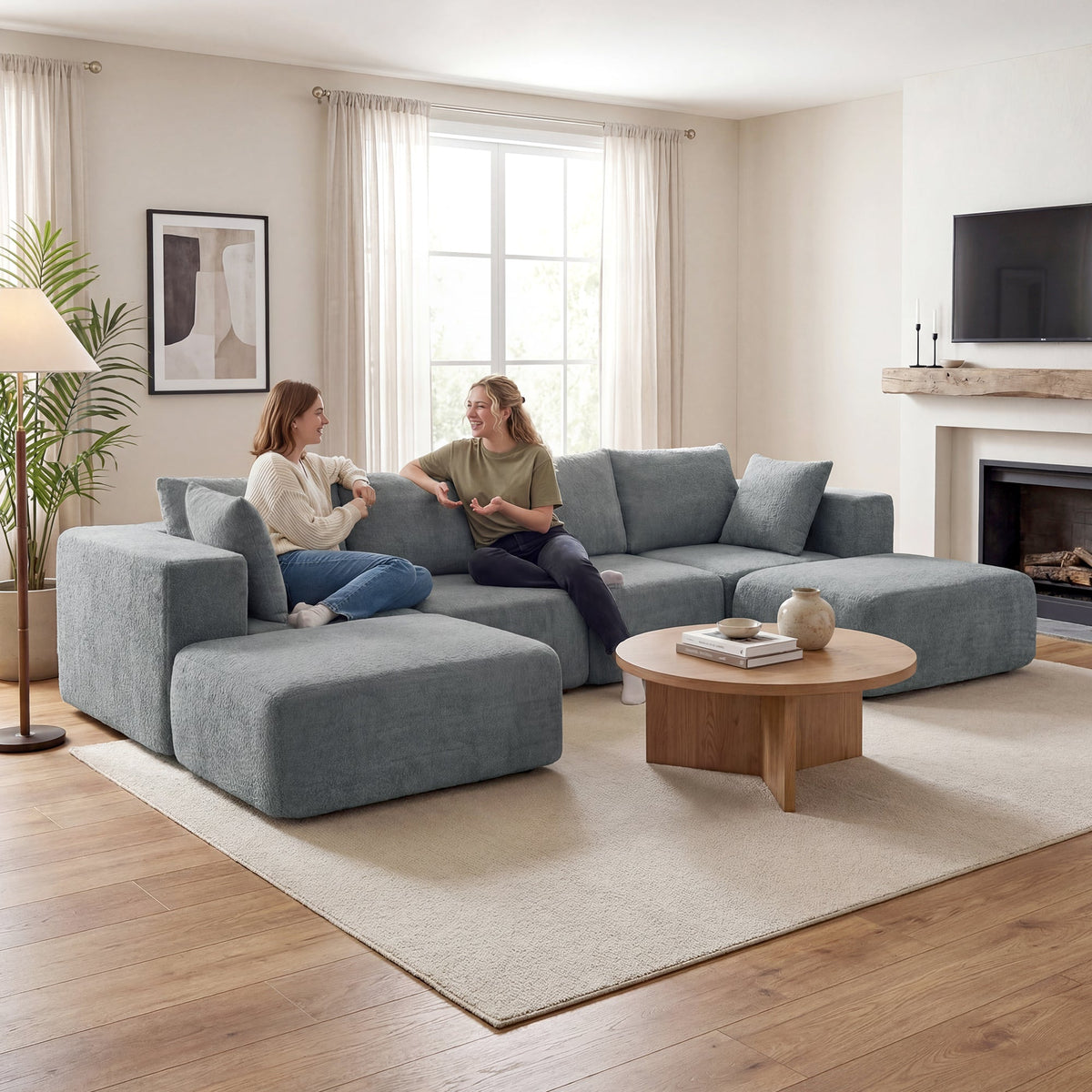 Modular Sectional Sofa, Boneless U-Shape Sectional Couch with 2 Ottomans, Dark Gray