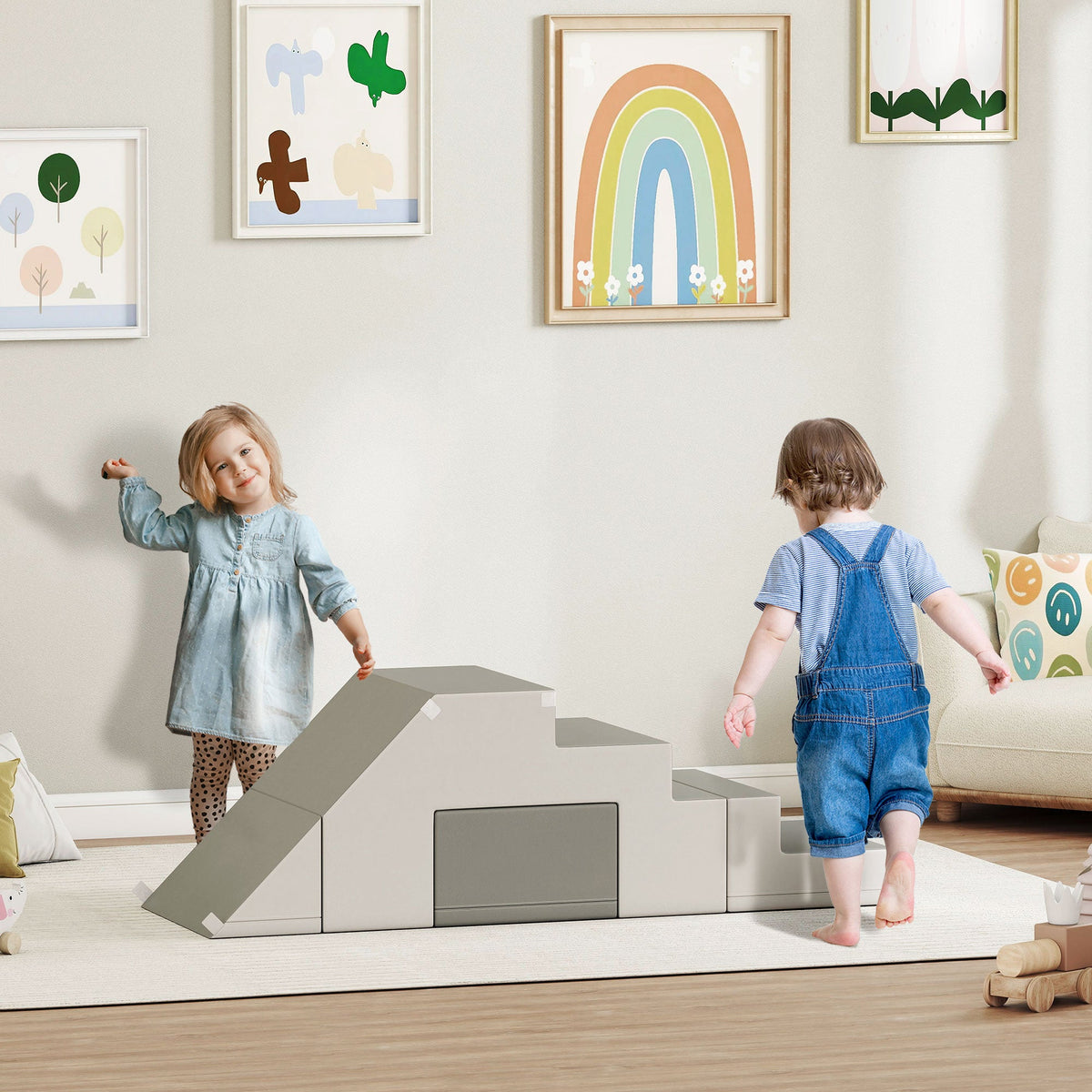 2 Piece Foam Climbing Toys for Toddlers 1-3 Years to Slide, Climb and Crawl, Light Gray