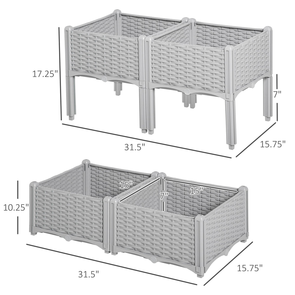 4-Piece Raised Garden Bed with Legs, Self-Watering Planter Box Raised Bed to Grow Flowers, Herbs & Vegetables, Gray