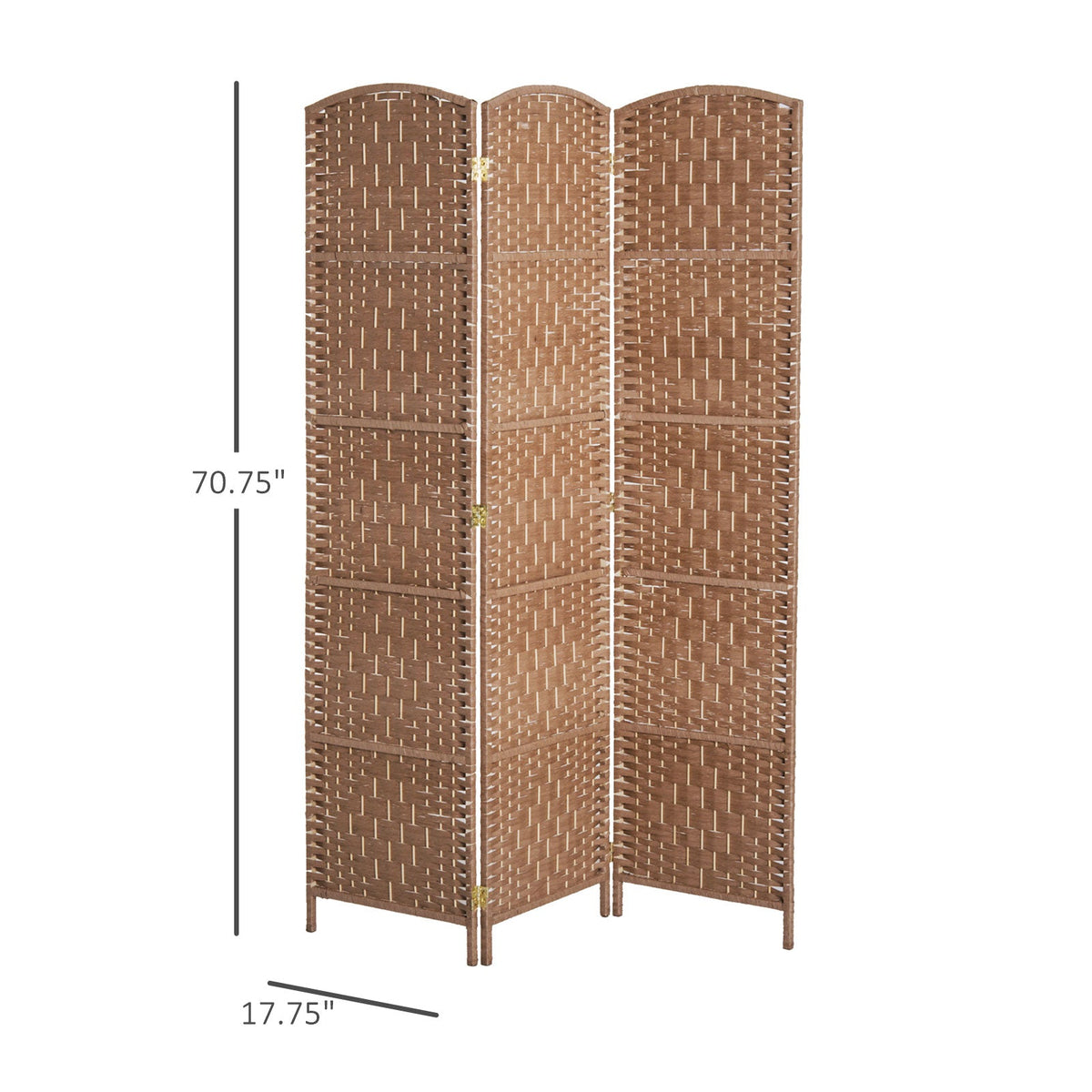 6' Tall Wicker Weave 3 Panel Room Divider Wall Divider, Natural Wood