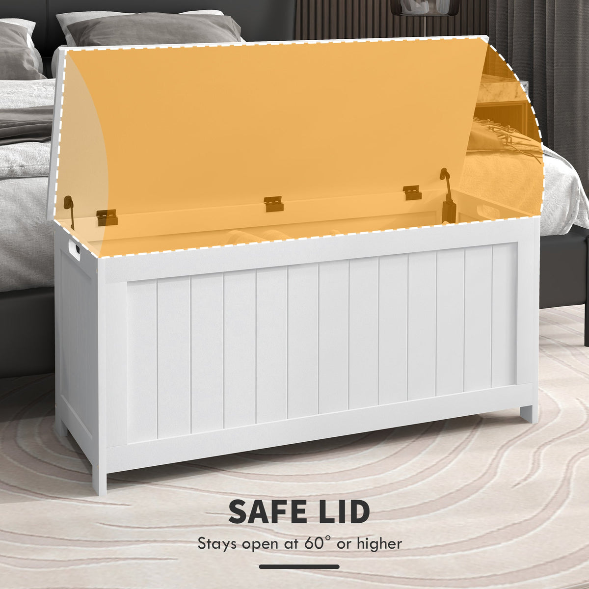39.4" Storage Trunk w/ 2 Safety Hinges, Wooden Storage Bench w/ Side Handles, Storage Chest for Playroom, White