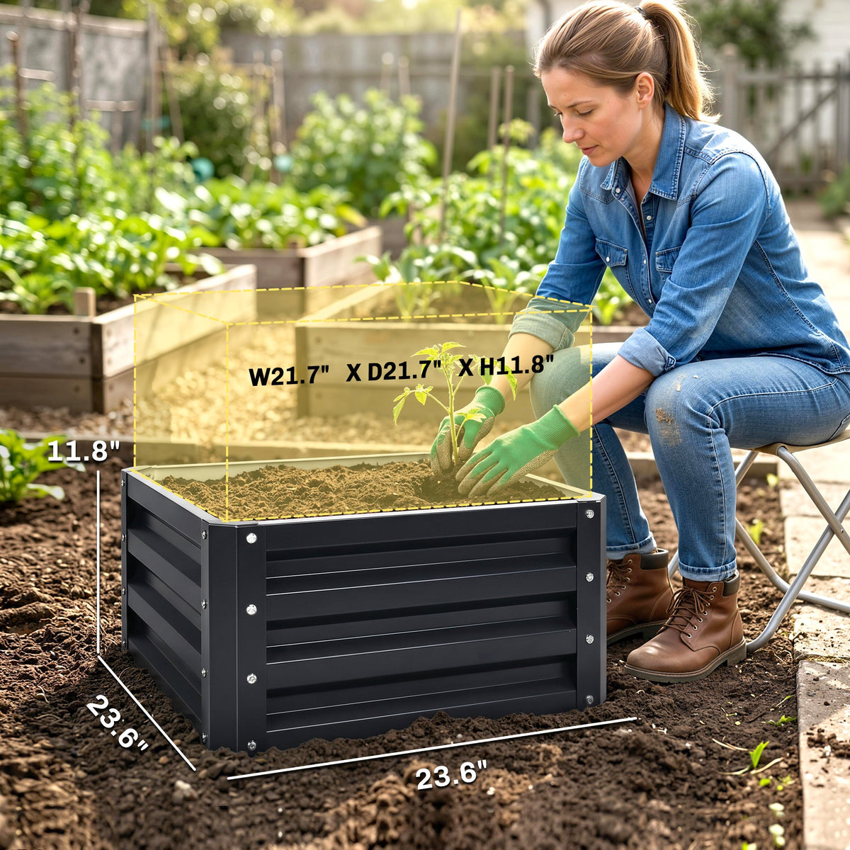 2pc 23.5" Elevated Herb & Vegetable Planting Box Kit w/ Versatile Uses, Dark Gray