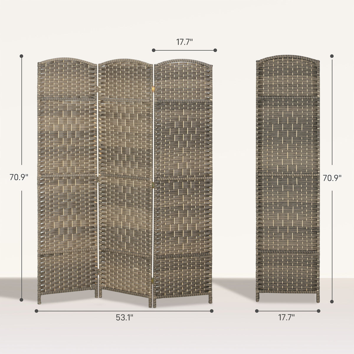 Folding Room Divider Screen 3 Panel 6' Tall Privacy Screen Freestanding Wood Partition for Home Office, Dark Rustic Oak