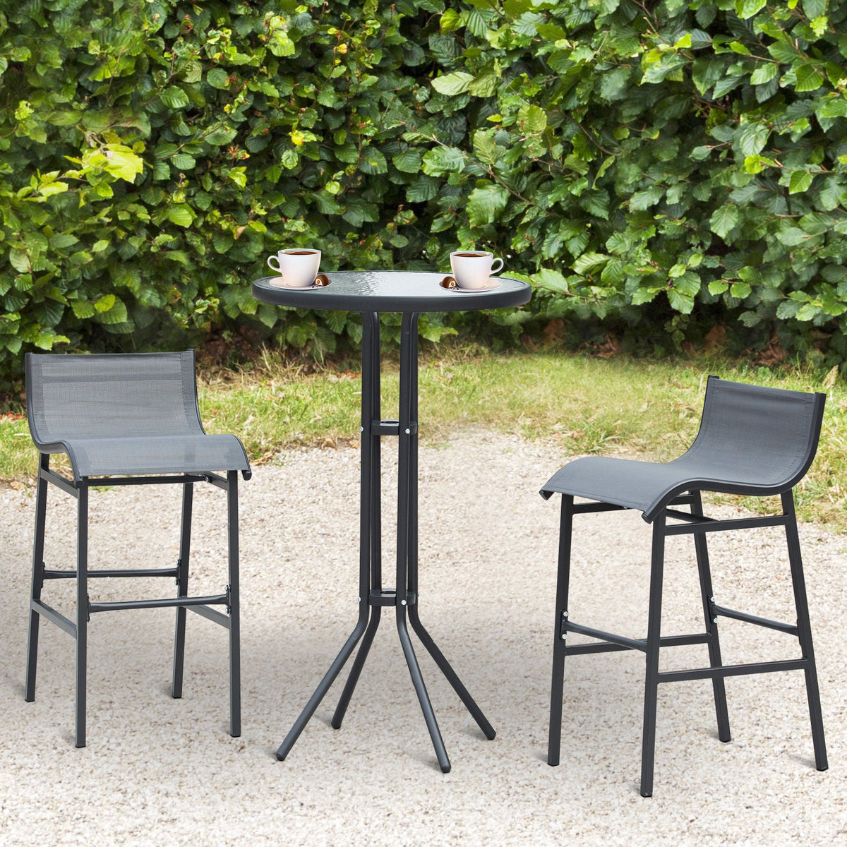 3 Piece Bar Height Outdoor Bistro Set for 2, Charcoal Gray