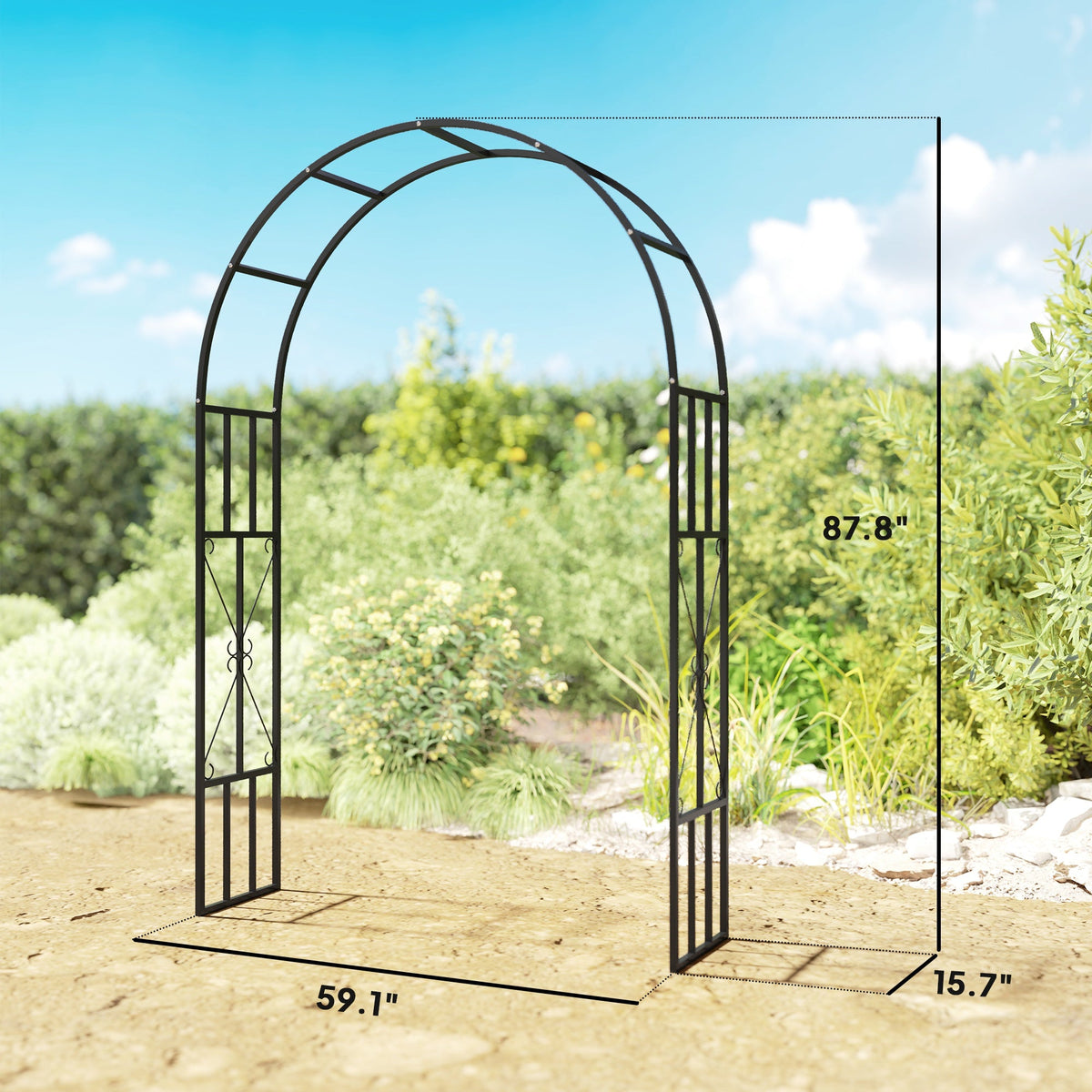 7.3ft Steel Garden Arch Trellis, Garden Arbor Trellis for Climbing Plants Roses Wisteria Vines, Black