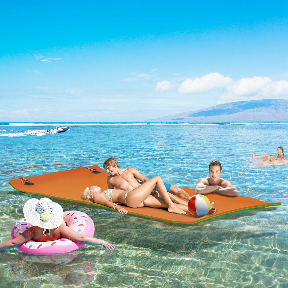 9' x 6' Lily Pad Water Mat for 2 Adults, Floating Water Pad for Lake, Pool, Ocean, Beach, and Boating, Orange