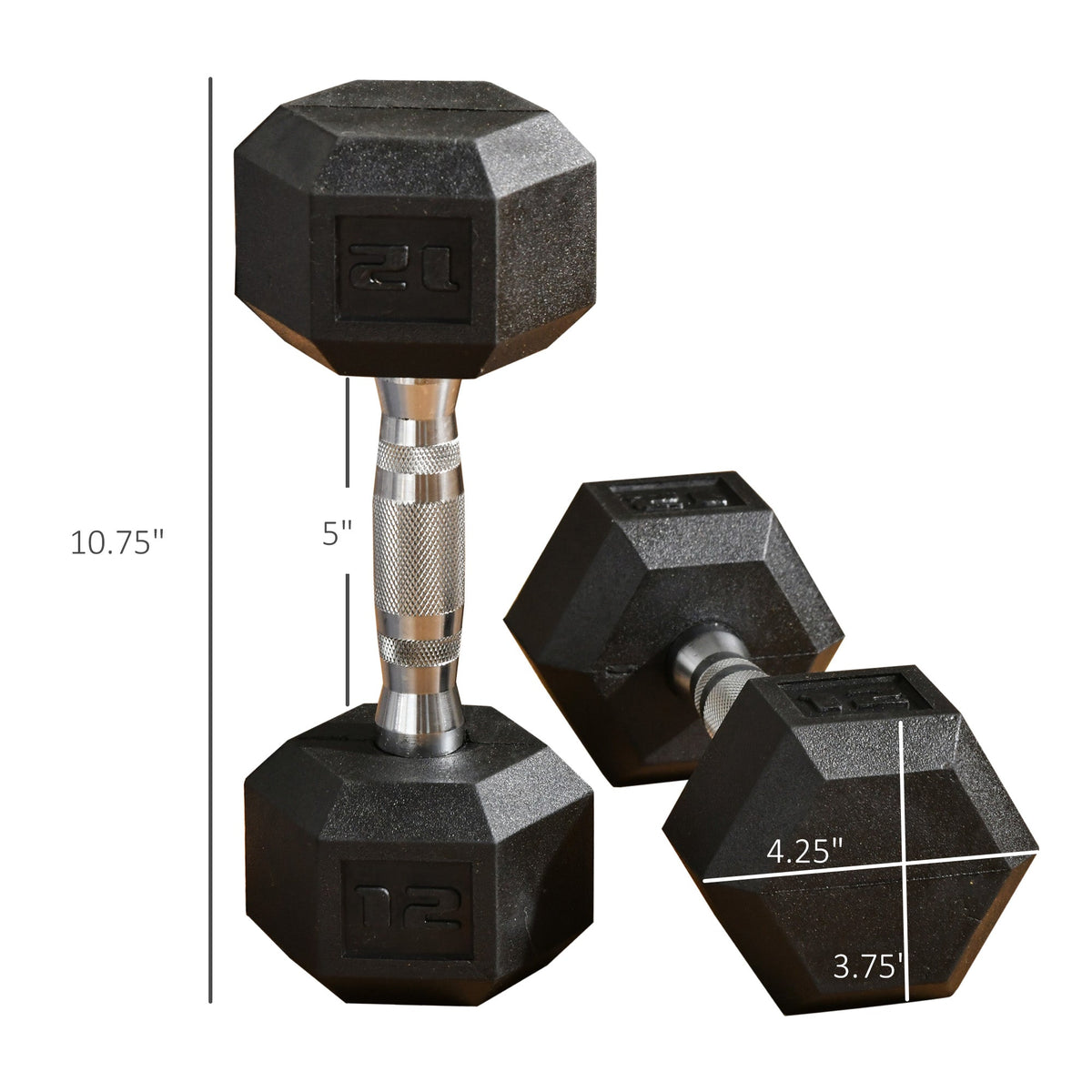 Hex Rubber Dumbbell Set for No Rolling
