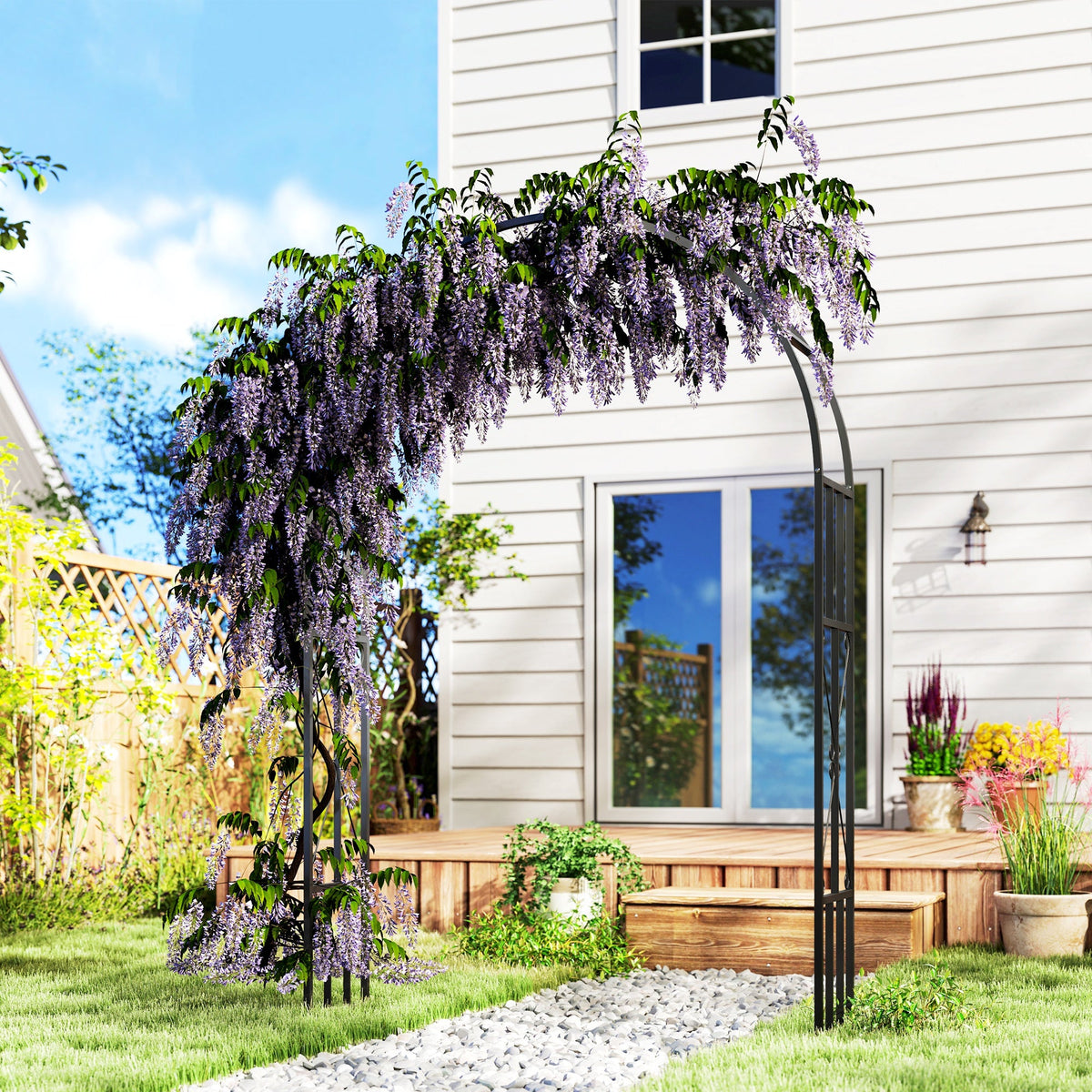7.3ft Steel Garden Arch Trellis, Garden Arbor Trellis for Climbing Plants Roses Wisteria Vines, Black