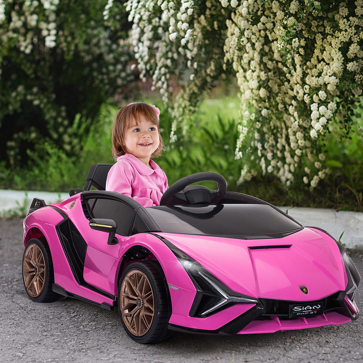 Lamborghini SIAN 12V Kids Rechargeable Ride On Car Toy w/ Remote Control, Pink