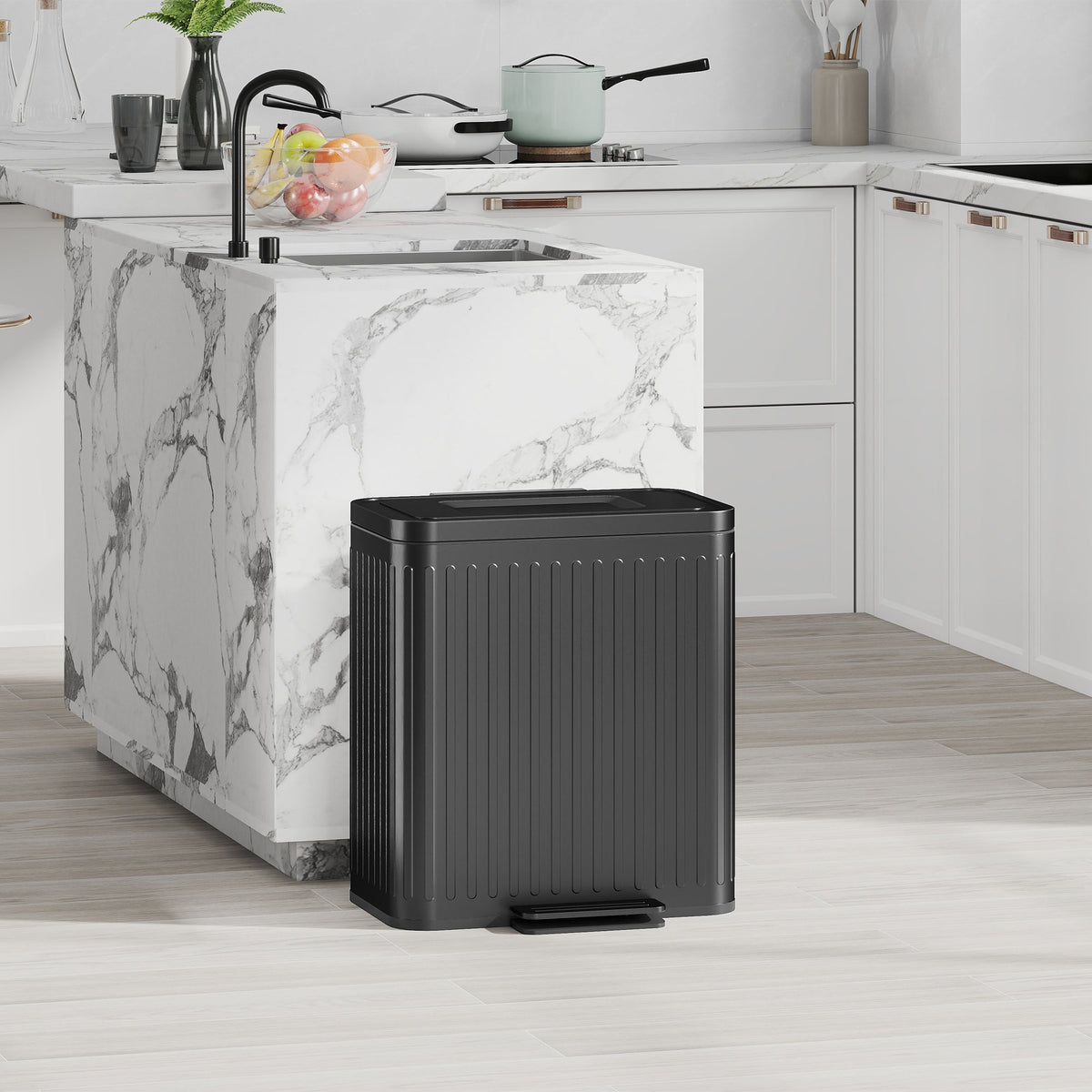 Trash Can with Lid, 2 x 5.3Gal Double Step-On Kitchen Trash Can, Removable Buckets, Black