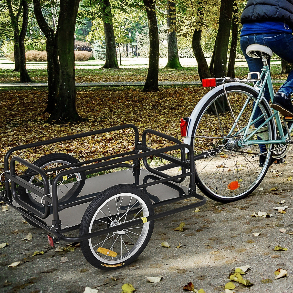 Bike Trailer, Foldable Bicycle Trailer with16 Inch Pneumatic Tire, Universal Coupler, Black