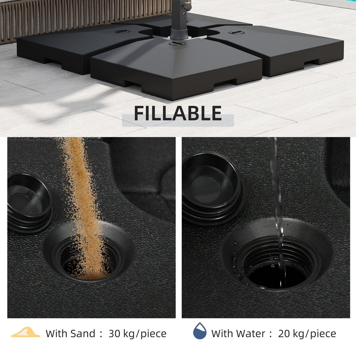 4 Pieces Cantilever Patio Umbrella Base, Outdoor Offset Umbrella Weights, 176 lbs Capacity Water or 264 lbs Capacity Sand  Plates Set, Black