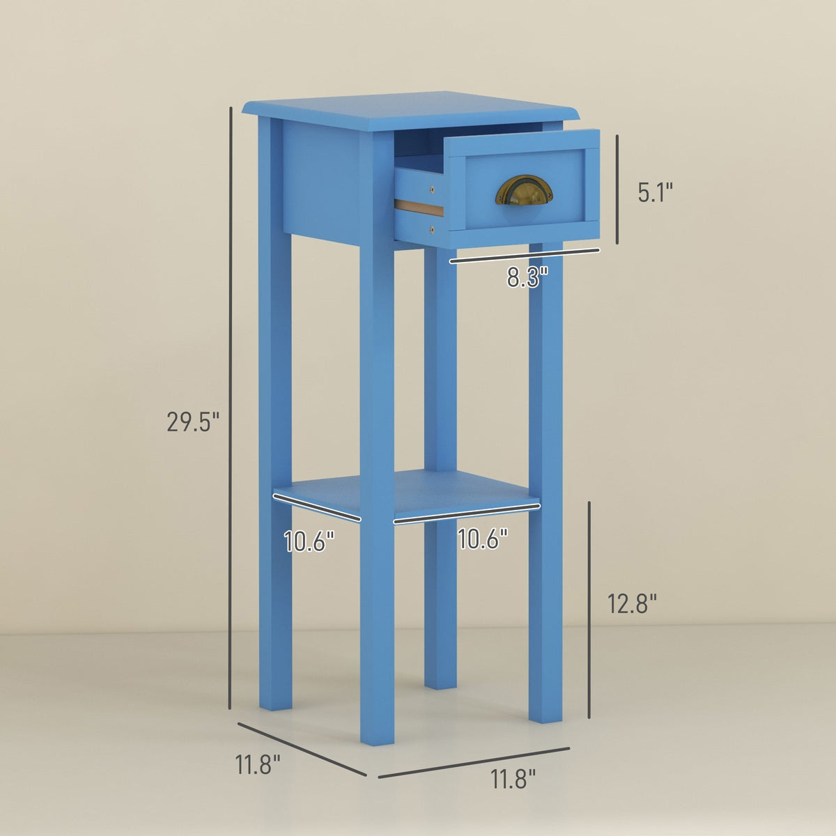 2-Tier Side Table with Drawer and Shelf, End Table for Living Room and Hallway, Light Blue