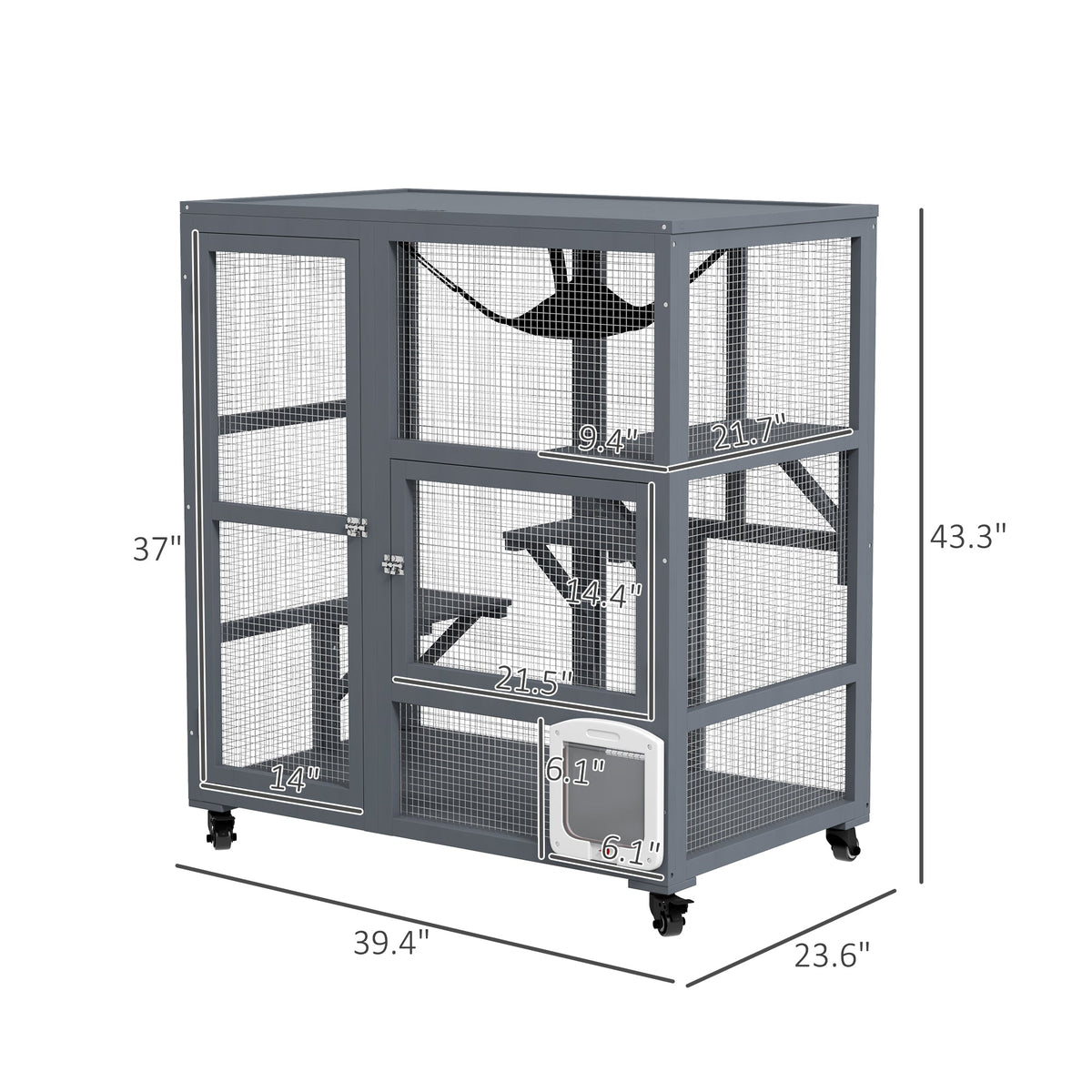 Cat House, Indoor Cat Enclosure on Wheels with Openable Top, 39"