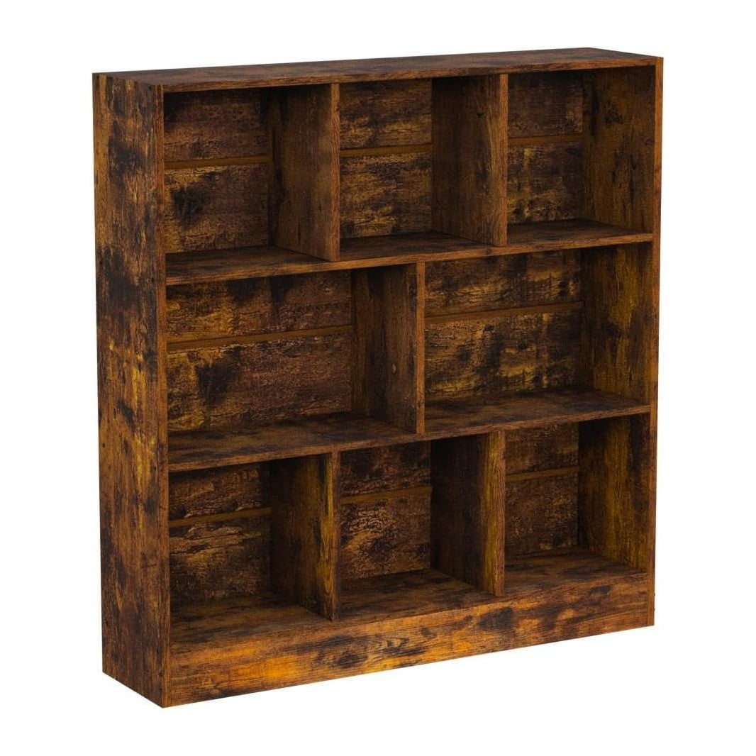 LEYAOYAO 8 Cube Bookshelf with Base,3 Tier Mid-Century Modern Brown Bookcase,Standing Wide Bookshelves Storage Organizer Shelf,Rustic Wood Display Cabinet Book Shelves for Bedroom,Living Room,Office